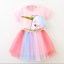 Load image into Gallery viewer, Girls Rainbows + Unicorn Tutu Skirtset - Glitzy Tots Kid Apparel
