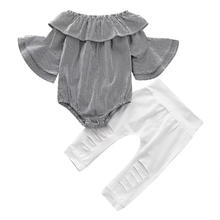 Load image into Gallery viewer, Baby Girl Romper &amp; Stripe Bow Set - Glitzy Tots Kid Apparel
